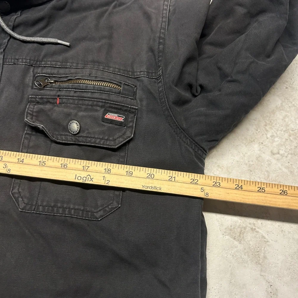 Genuine Dickies Hooded Work Jacket Black Canvas Men Medium Quilted Lined Coat